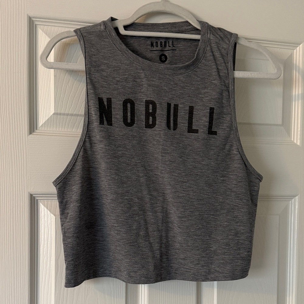 NOBULL Grey Heather Crop Tank with Black Logo